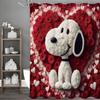Valentine's Day Cute Puppy Red and White Rose Shower Curtain, Bathroom Decorative Shower Curtain, Waterproof Shower Curtain with