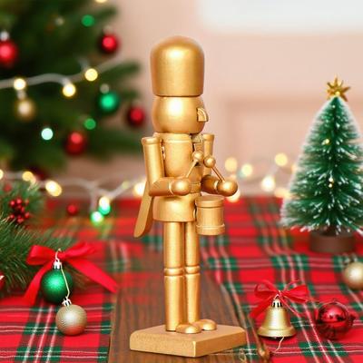 Рождественская фигурка Щелкунчика Рождественская деревянная фигурка Щелкунчика Золотого цвета Украшения Настольное украшение для детей, подростков, взрослых