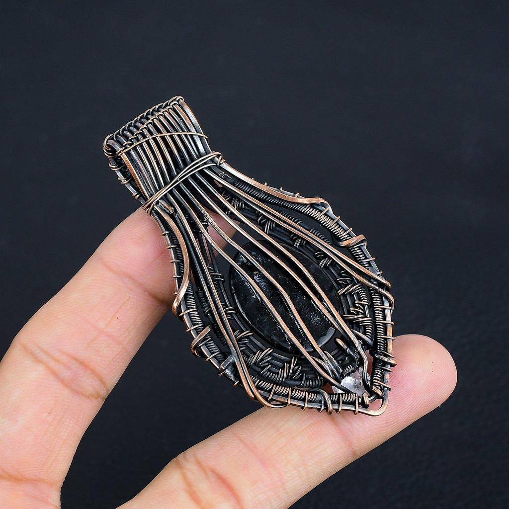 Black Tourmaline Pendant Gemstone Jewelry, 999 Copper Wire Wrapped Pendant, Handmade Amazing Pendant Jewelry