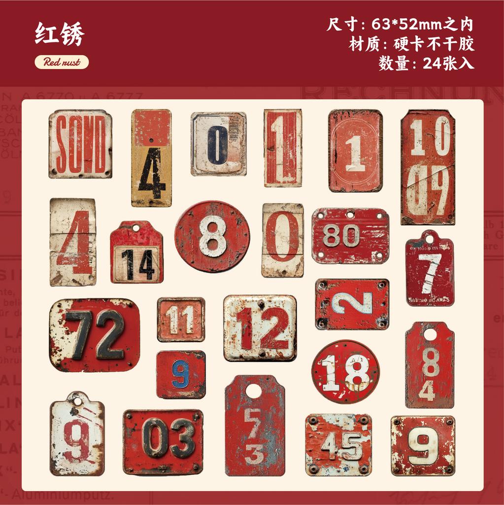 24 Pcs Retro Alphabet, Number & Symbol Label Stickers Sticker Pack Scrapbooking Diary Vintage Decoration Junk Journal Stickers