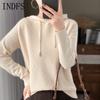 INDFS Женская мода повседневная осень-зима однотонный принт длинный рукав с капюшоном свитера
