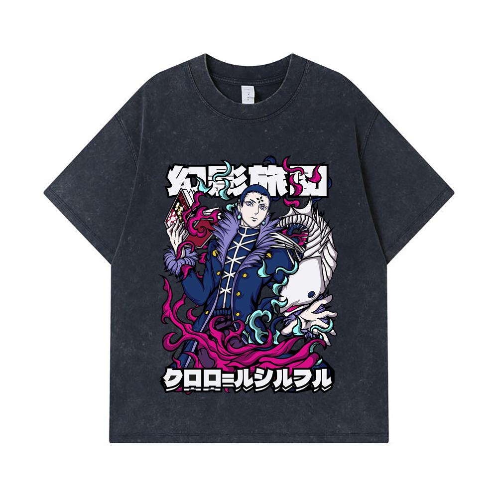 275 GSM Washed T-shirts 100% Cotton HXH V5 Chrollo Print Unisex Heavy Cotton T Shirt