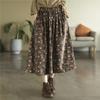 Women Vintage Print Floral Corduroy Skirts Elastic Waist Autumn High Waist A-Line Skirts