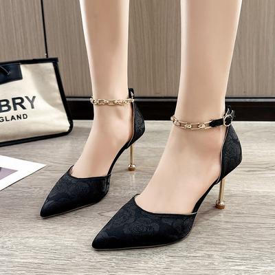 Мода 2024 года, сезон весна-осень, новые однотонные туфли с заостренным носком и пряжкой из одной линии, удобные женские туфли на высоком каблуке