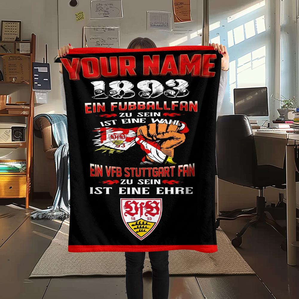1PC Custom Name VfB Stuttgart Patterned Flannel Blanket Suitable For All Seasons for Home Decor Warmth and Comfort Gifts Holiday Present_xia