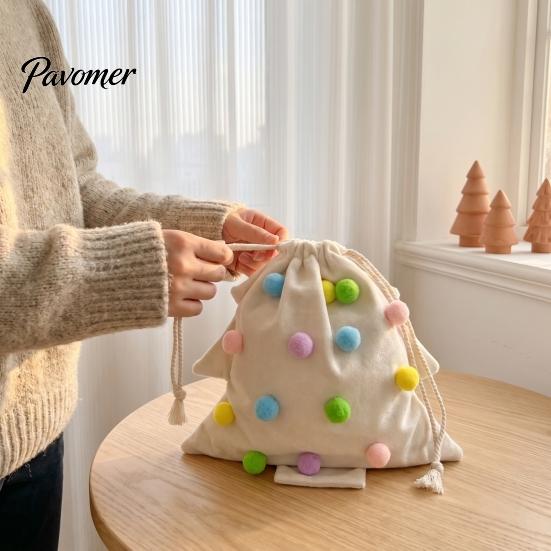 Маленькие мешочки для мелочей на завязке, Мешок для рождественских подарков в виде елки, Плюшевый помпон с колокольчиком, Подвесное многоразовое рождественское украшение, Мешочек-конфетница для