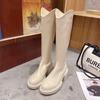 Fashion British Platform Leather Knee-high Boots for Women Fashion Increase Soft-soled Women's Shoes Designer Casual Knight Boots Female