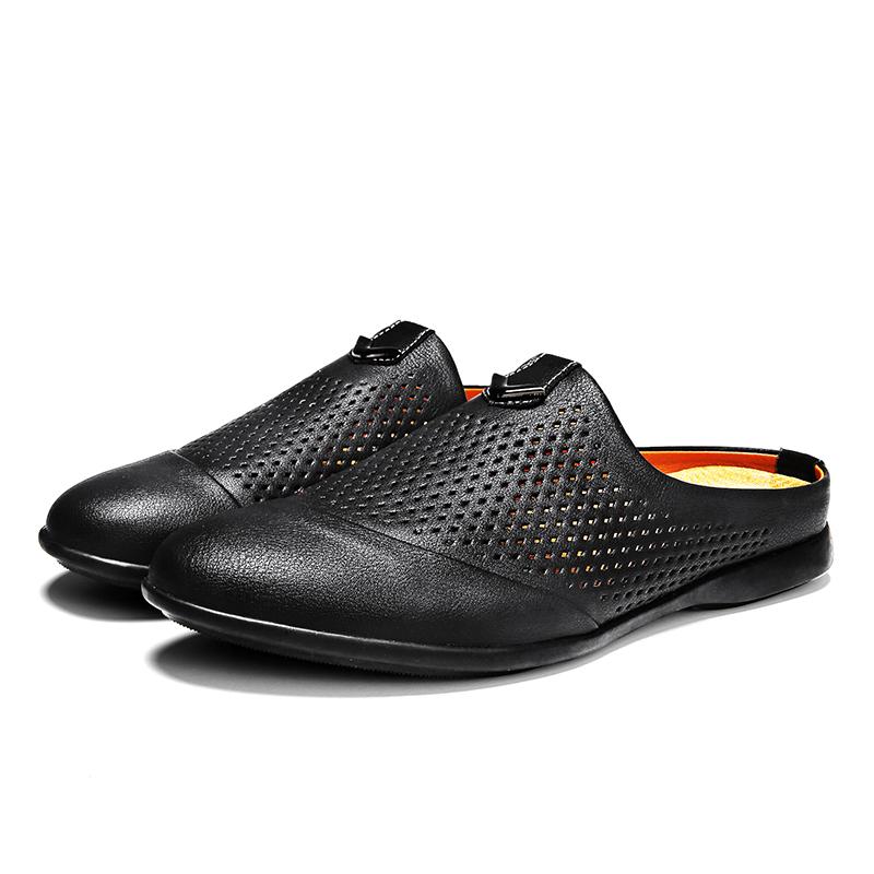 Модная летняя мужская обувь Повседневные полутапочки для мужчин Мокасины слипоны из кожи Полутапочки дышащие слипоны Ленивые балетки Новые мужские мокасины