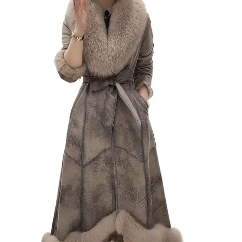 Новая меховая интегрированная шуба женская средней длины до колена, имитация меха лисы и кролика, меховой воротник, меховая шуба
