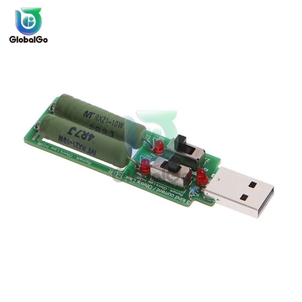 2X10W USB Mini Discharge Interface Load Resistor with Switch 1A 2A LED Battery Capacity Voltage Discharge Resistance Tester Tool