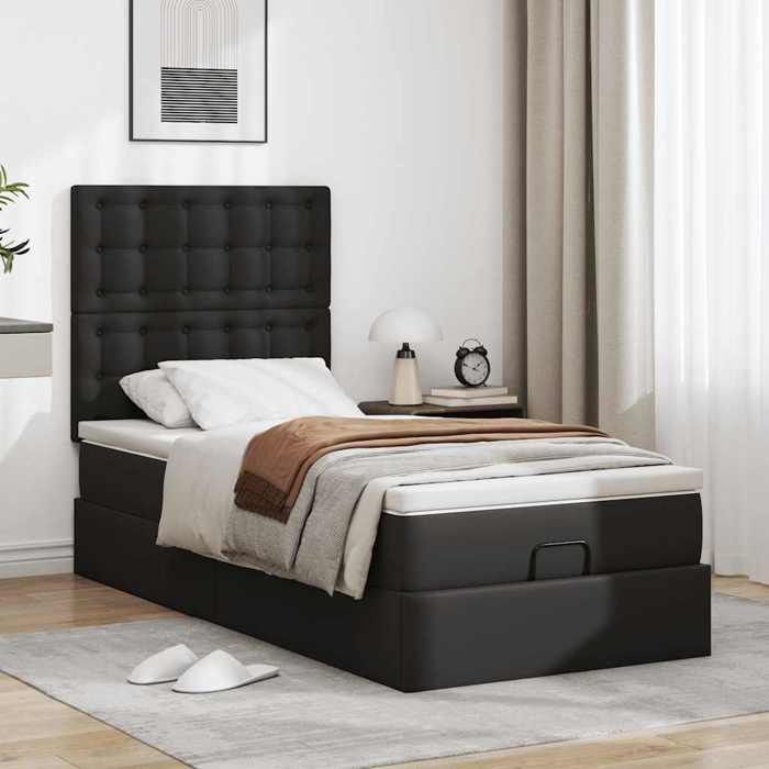 Lit ottoman - Maison Exclusive - 90x200 cm - Similicuir noir - Rangement sous le lit