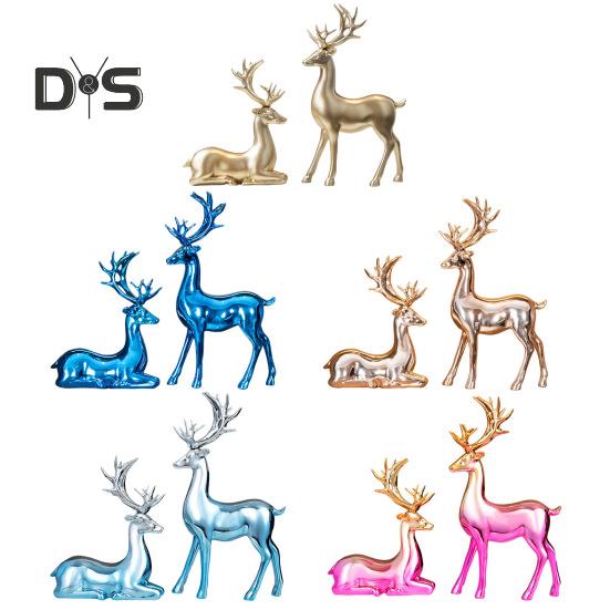 2 шт., парная фигурка оленя, стоящая, лежащая, статуя оленя из смолы, скульптура лося, рождественская, для домашнего офиса, книжной полки, украшения для рабочего стола, орнамент