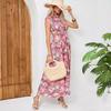 Летние повседневные платья с цветочным принтом без рукавов с открытой спиной с завышенной талией А-силуэта с полувысоким воротником длиной до щиколотки Женские весенние