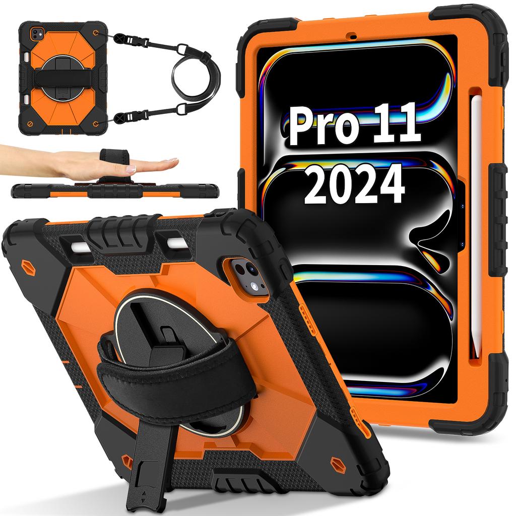 Для iPad Про 11 (2025)/11 (2024) Чехол-подставка Силикон+ПК Чехол для планшета с плечевым ремнем