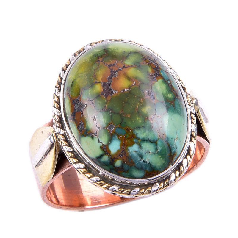 Кольцо из натурального тибетского бирюзового камня, 925 пробы, двухцветное, размер 10US z6k12