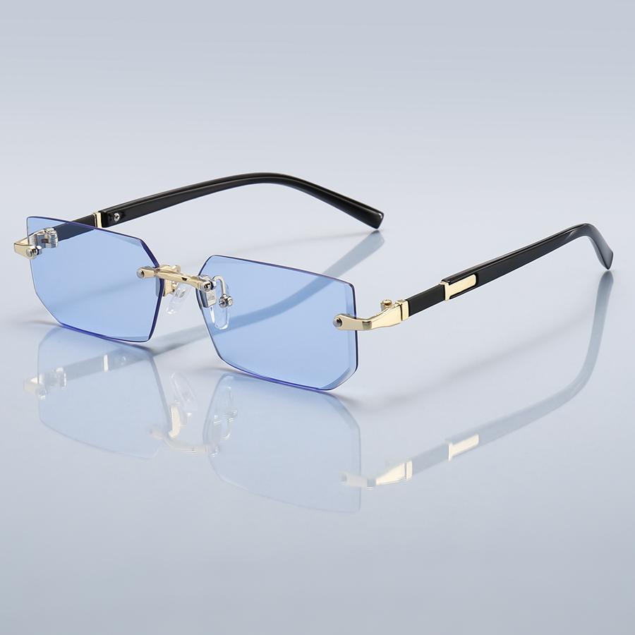 Роскошные безободковые прямоугольные солнцезащитные очки с градиентными линзами унисекс, модные защитные очки, женские, мужские, цветные линзы, очки с металлической оправой