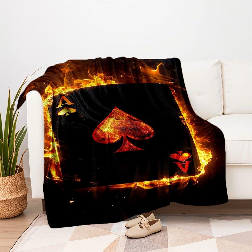 Flaming Ace of Spades Playing Card Wallpapers for iPhone & AndroidBlanket Flannel Throw Blanket for Sofa, Bed, Travel, Camping, Office
