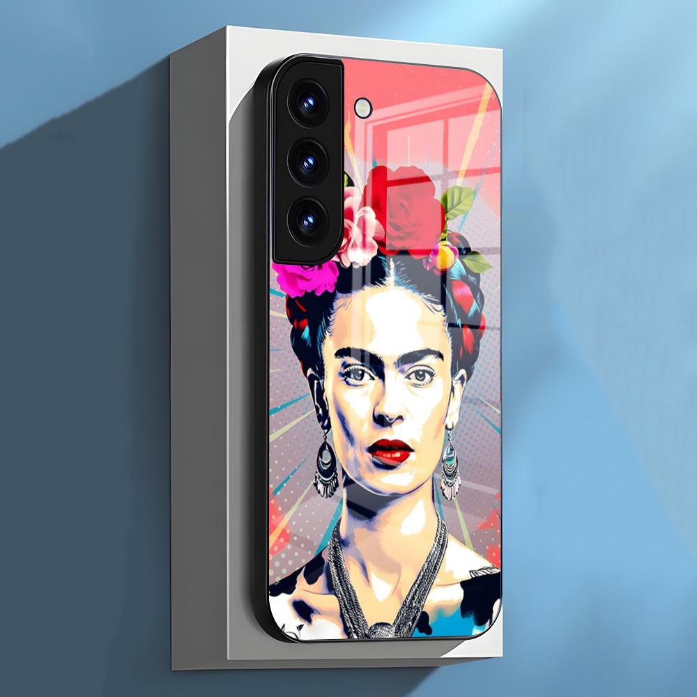 Чехол для телефона F-Frida K-Kahlo для Samsung S26 S25 S24 FE S23 S22 S21 Plus S20 Ultra Note20Ultra Черная стеклянная крышка