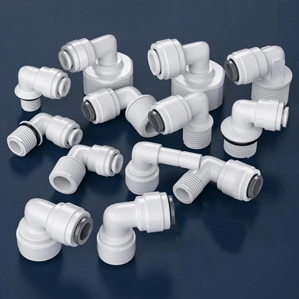 Подходит для трубки OD 1/4" 3/8" Угольник 90 градусов POM Быстроразъемный фитинг-соединитель Для аквариума Системы обратного осмоса Фильтра для воды RO
