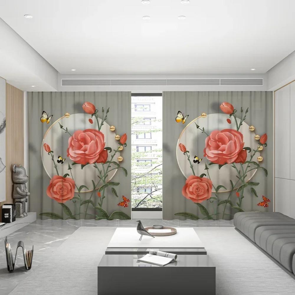 New Swan Cherry Blossom Sunflower Flower High Blackout Curtain Girls Bedroom Space Living Room Thick Shading Curtain Modern Style Drapes