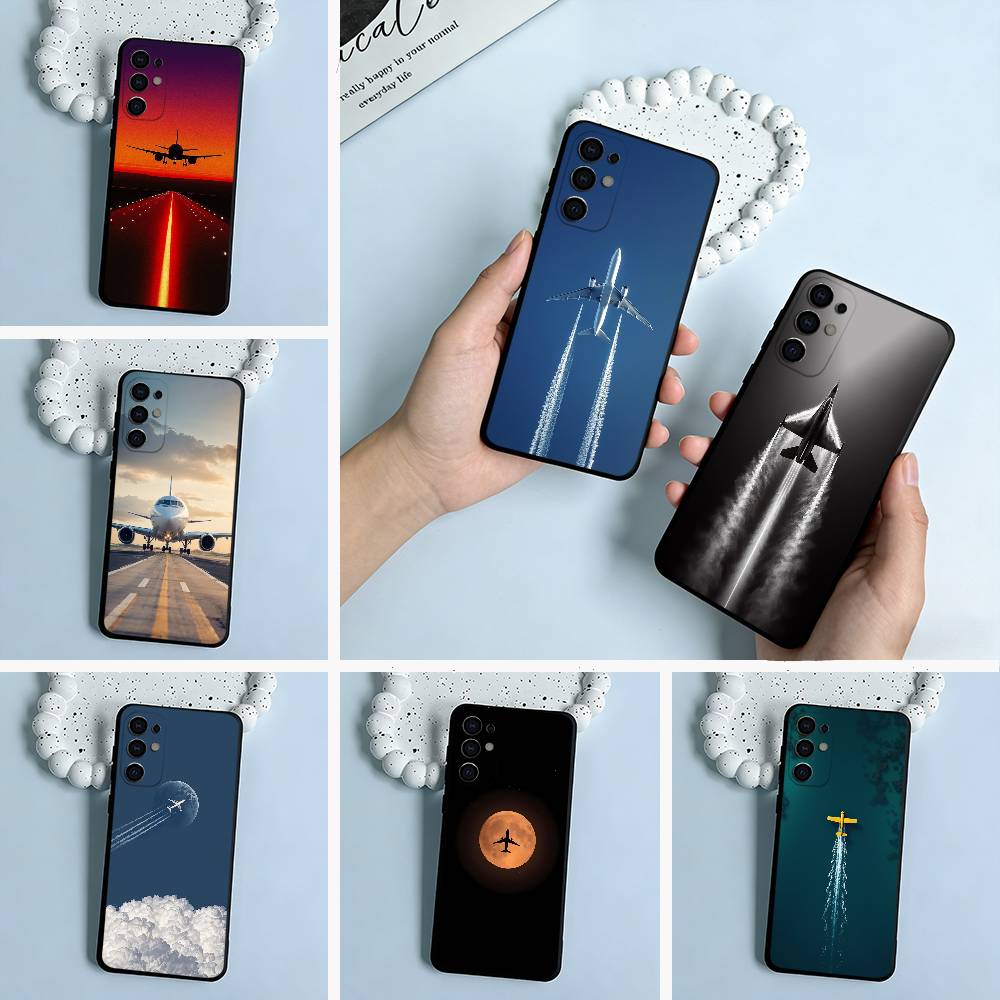 Aircraft & Sky Black Soft Silicone Phone Case for Samsung S25, S24, S21, S22, S23, S30, Ultra, S20, Plus, FE, Lite