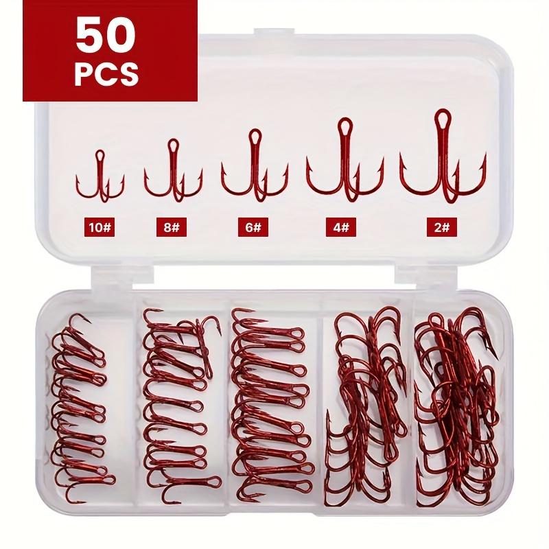 50 шт. Тройники рыболовные с бородками, ассорти 2-10# Высокопрочные крючки из углеродистой стали для зимней, морской, карповой рыбалки, приманки, острые, прочные снасти 260319