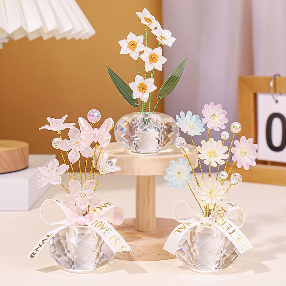 Colorful Crystal Flower Decoration Creative Car Ornaments Mini Crystal Glass Flowers Table Decor