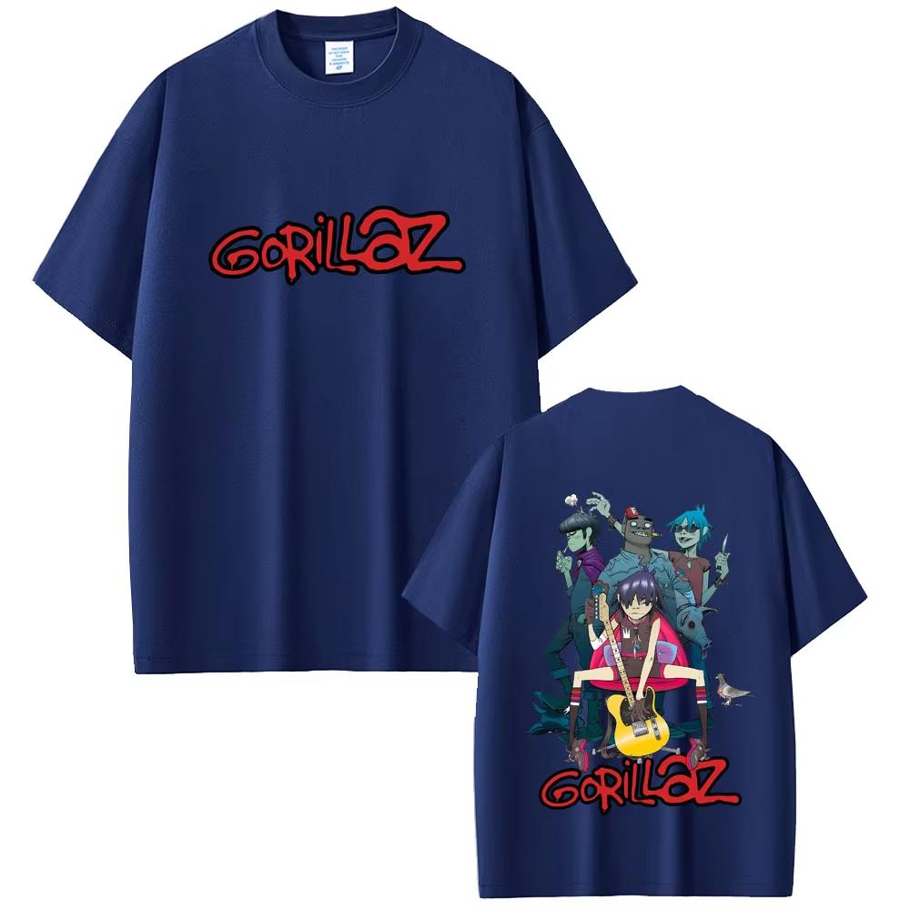 Gorillaz Рок-группа Готический Поп-музыка Хлопковая Футболка Круглый Вырез Высокое Качество