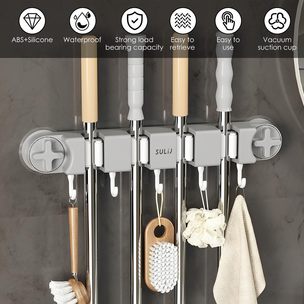 Модернизированный держатель для метлы, многофункциональный держатель для волшебной швабры с вакуумной присоской, настенный органайзер для ванной комнаты слива метлы, НОВЫЙ
