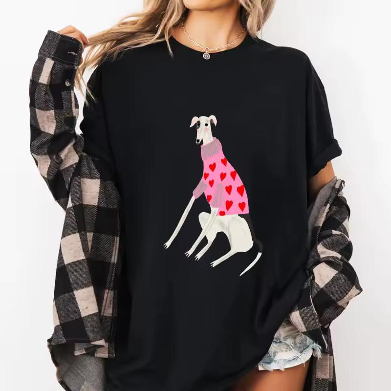 Greyhound Dog Graphic Tees for Woman Cotton Short Sleeve Round Neck T-shirt Streetwear Summer Printed T Shirts Clothing