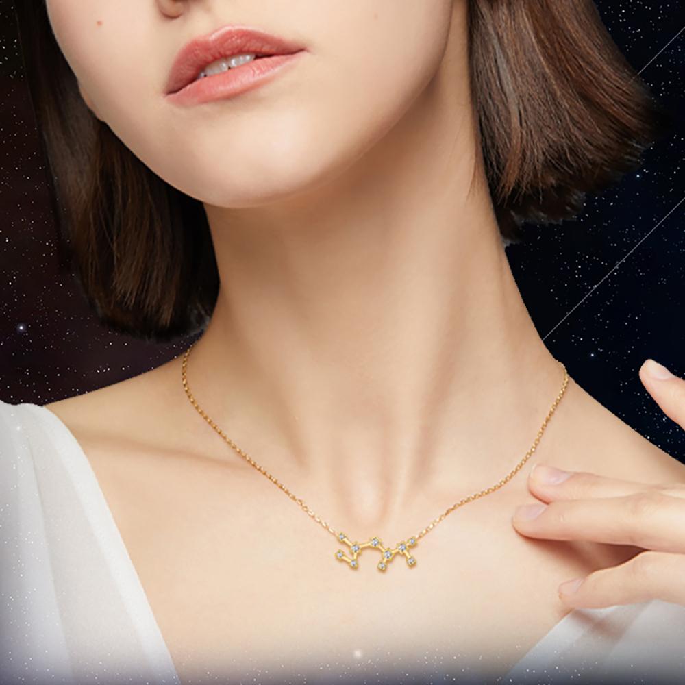 Clear Zircon Constellation Necklace Women Capricorn Libra Aries Leo Virgo Taurus Stainless Steel Horoscope Zodiac Necklaces Gift