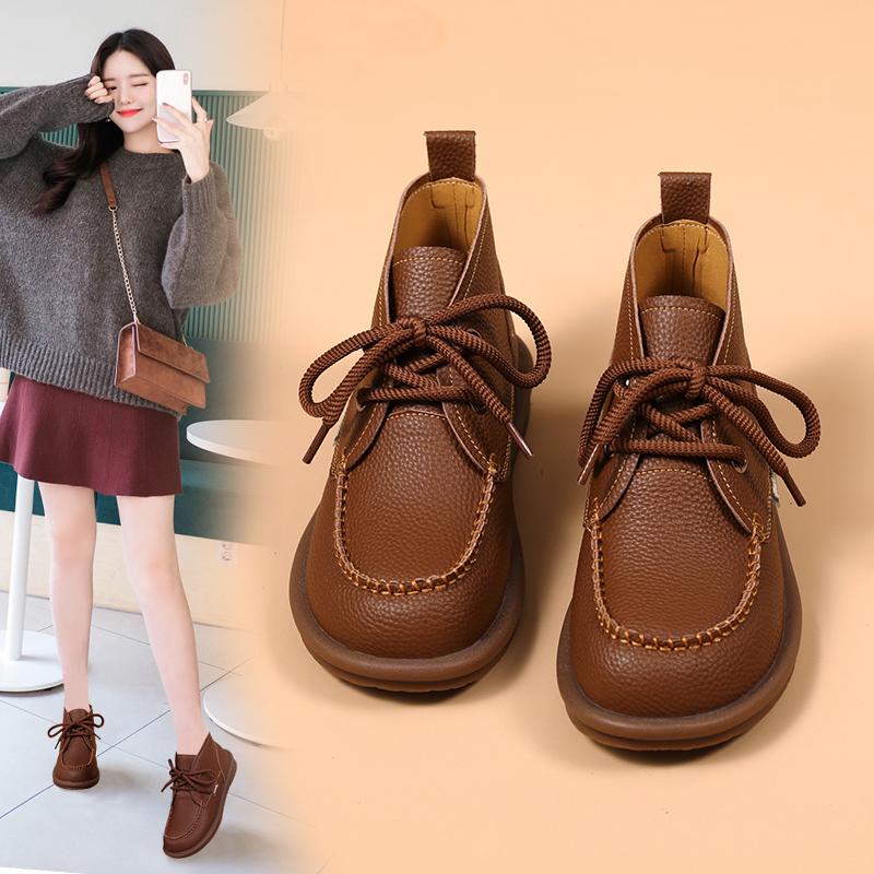 Женские зимние ботинки, оксфорды, ботинки на плоской подошве, дезерты, кожаные студенческие ботинки для девочек, мотоциклетные ботильоны