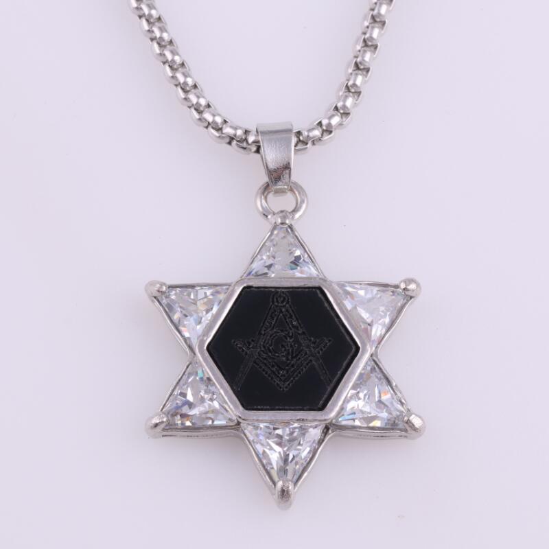 Vintage Hexagram Freemason Jmxd Zircon Mens Alloy Pendant Necklace