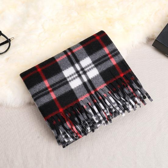 Double-Sided Velvet Scarf With Tassel Decoration Plaid Print Autumn Winter Warm Cashmere-Like