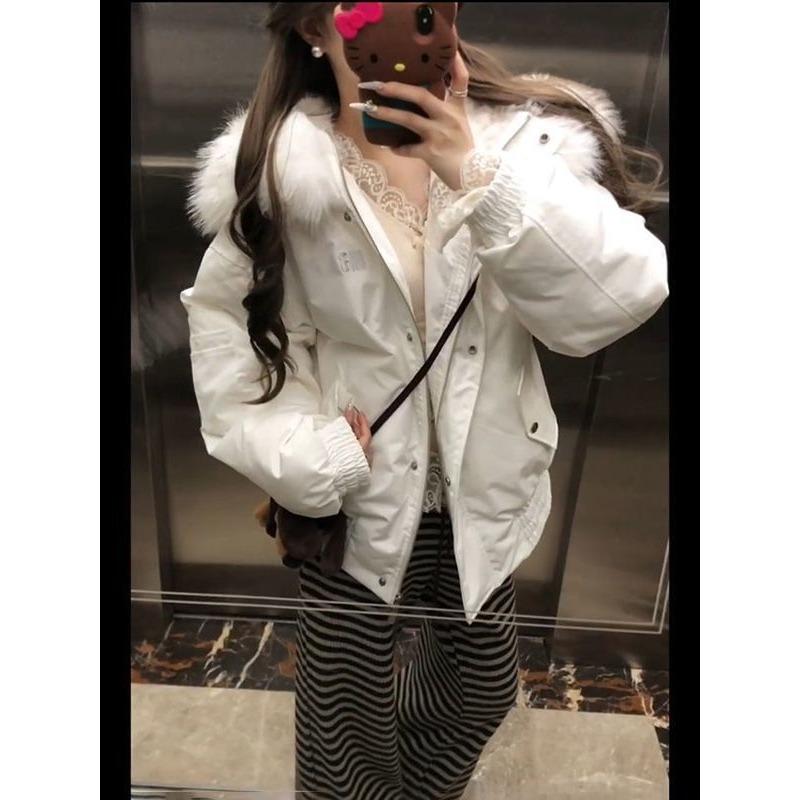 Commuter wind sweet cool fur collar hooded warm cotton coat women's winter explosion loose casual premium cotton coat