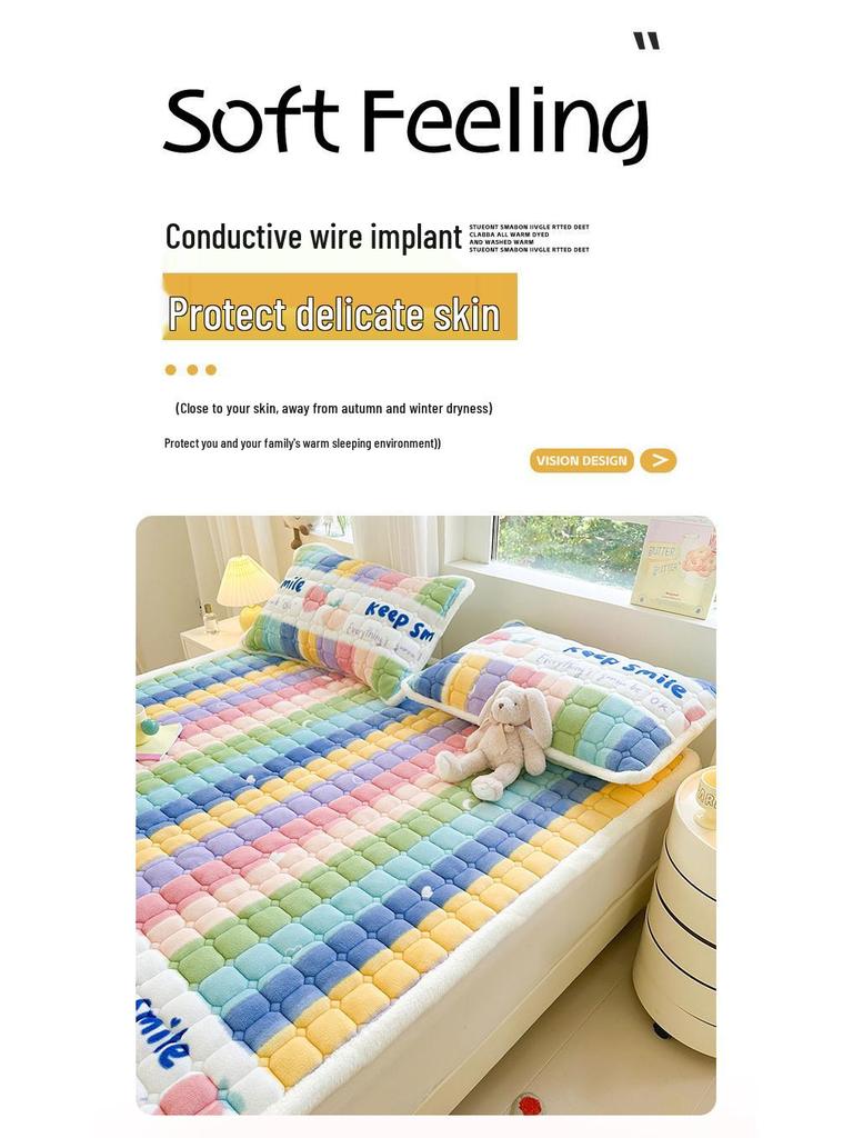 Стеганый велюровый наматрасник - Мягкая коралловая флисовая зимняя накладка, Утолщенный и теплый татами-мат.