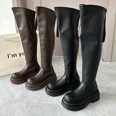 Женские рыцарские ботинки на толстой подошве, новые осенние 2025 года, с круглым носком, в британском стиле, тонкие ботинки на задней молнии, ретро рыцарские ботинки, тренд