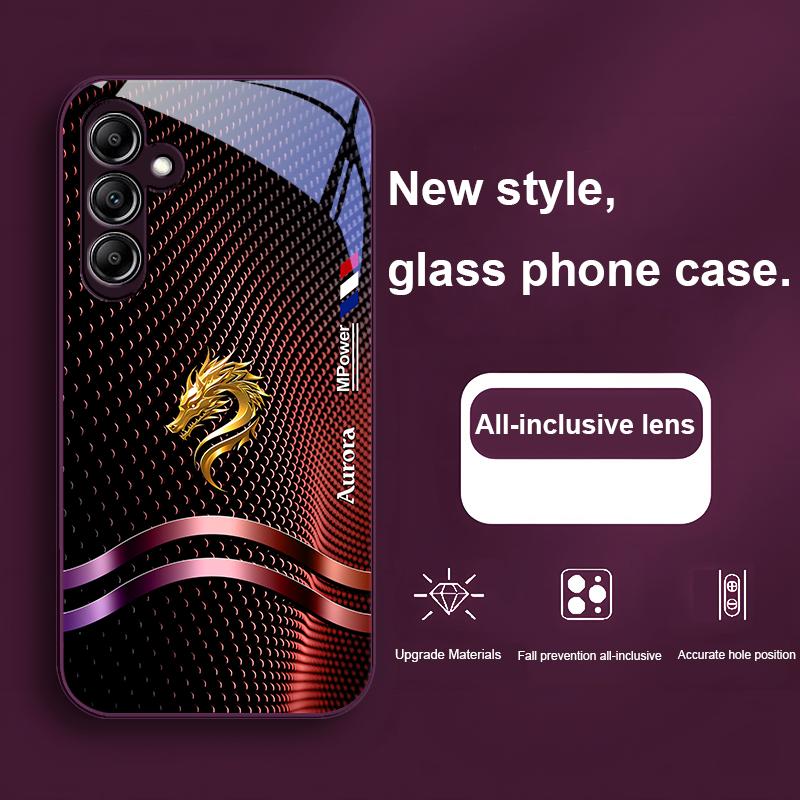Стеклянный чехол для телефона Samsung Galaxy A01 A02 03 Core A04 A14 4G A13 A54 34 31 20 25 23 22 5G S21 Ultra S20 Синий Золотой Дракон