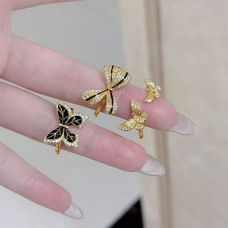 Medieval Vintage Enamel Ribbon Bow Ring Women'S Niche High-End Butterfly Index Finger Ring