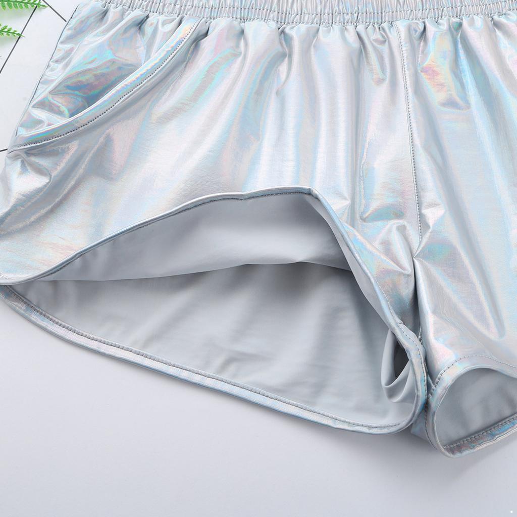 Men's Pants Shiny Metallic Low Rise Elastic Waistban Boxer Shorts Stage Performance Costume