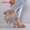 Fashion Aphixta New Appliques 7cm Square Heel Shoes Women Pumps Bling Butterfly-knot Flowers Officile Pointed Toe Super Big Size 49 50