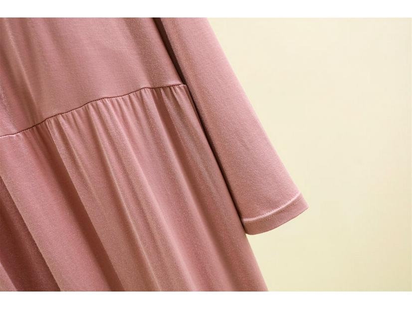 Женское модальное платье с длинным рукавом и расклешенным подолом с нагрудными подушечками - Большой размер, повседневное для весны, лета, осени