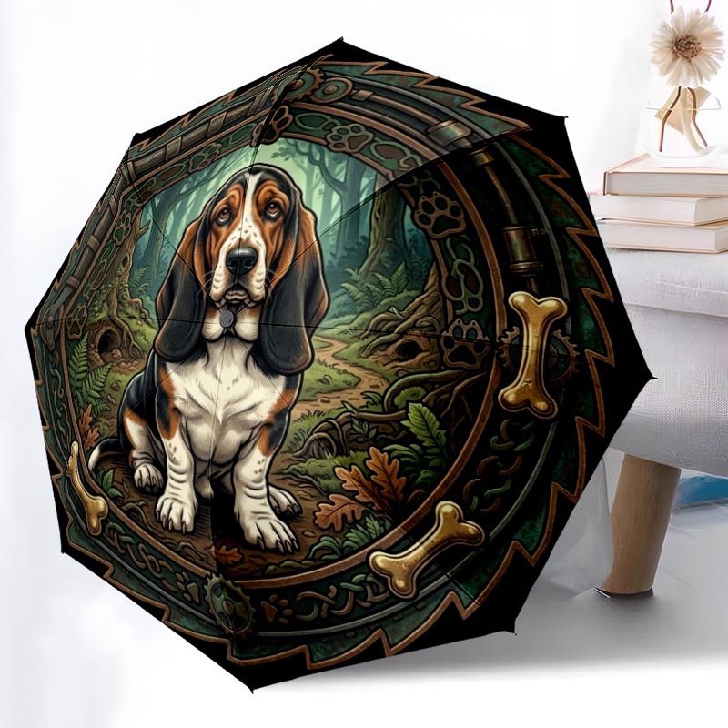 Dog Forest Emblem pattern umbrella, portable and foldable design, 8 ribs, a casual accessory for Halloween, Christmas, and birthday gifts.
