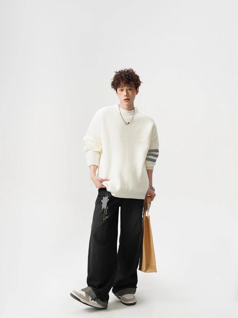 Unisex Striped Casual Knit Sweater - Winter Inner Base Layer, Round Neck