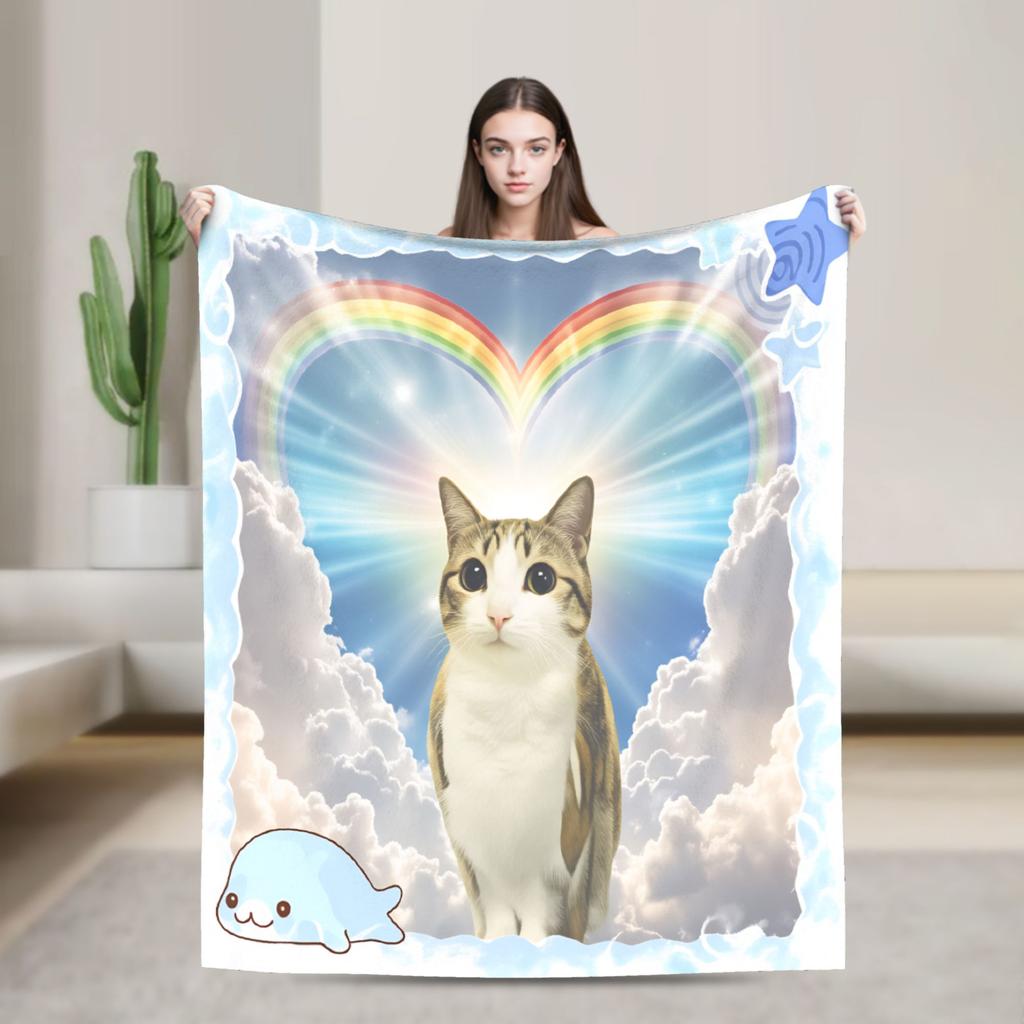 Funny Angel Meowl Cat Blanket Winter Comfortable Throw Blanket For Adults Girls Sofa Home Flannel Bedspread Bed Cover