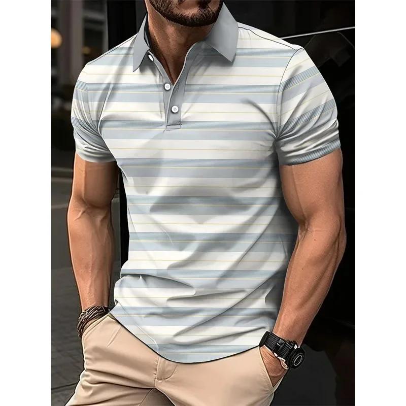 Trendy striped short-sleeve polo shirt, ideal for casual everyday wear.