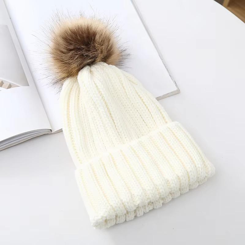 Зимние вязаные шапки со съемным помпоном, толстая женская шапка-помпон из искусственного меха, помпон из акрила, роскошная шапка-бини