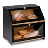 Double Layer Large Bread Box for Kitchen Counter, Wooden Large Capacity Bread Storage Bin (Black)