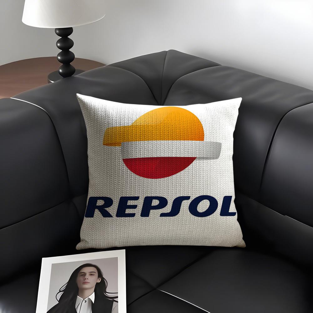 RRepsol Logo Cushion Cover Natural Linen Organic Fabric DoubleSided Printing Sofa Home Decor Gift Pillow Case