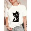 Black Oversized T Shirt With Cute Cat Print For Casual Wear And Everyday Style